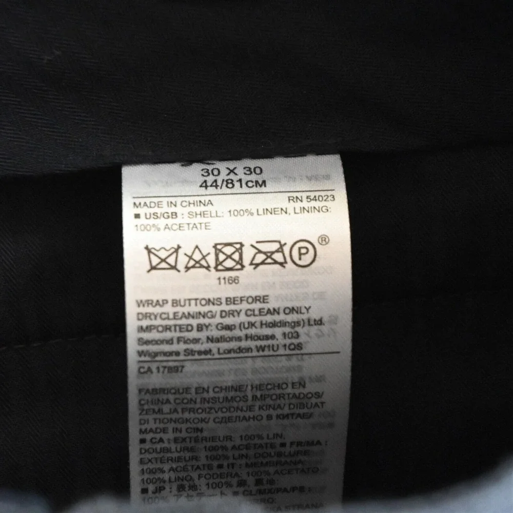 Banana Republic 30x30‎ Blue Houndstooth 100% Linen 582075 Slim Mens Dress Pants